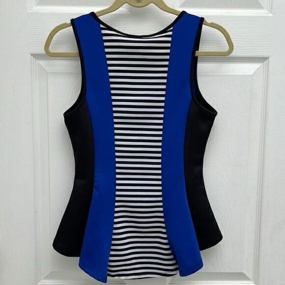 Mary Jane Preppy Striped Bold ColorBlock Sleeveless Peplum Top, Size Large - Picture 5 of 12